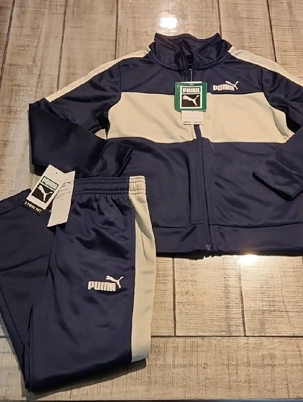 NWT Puma Navy and White Athletic Track Jacket & Pants - Picture 1 of 6